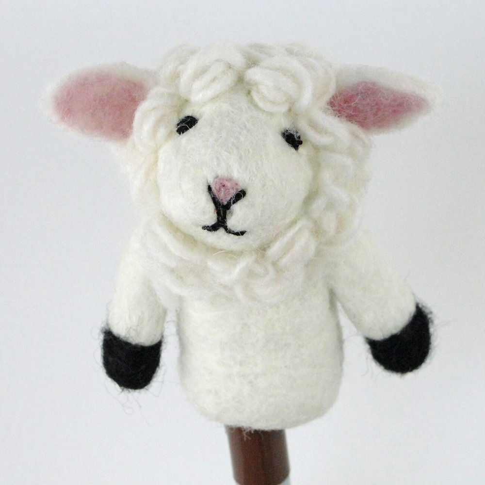 Easter Lamb Sheep Finger Puppet Hand Crafted Art All Wool Nepal 3.5 Inch